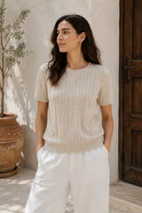 Cable Knit Short-Sleeve Top