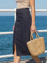 High-Rise Denim Midi Skirt