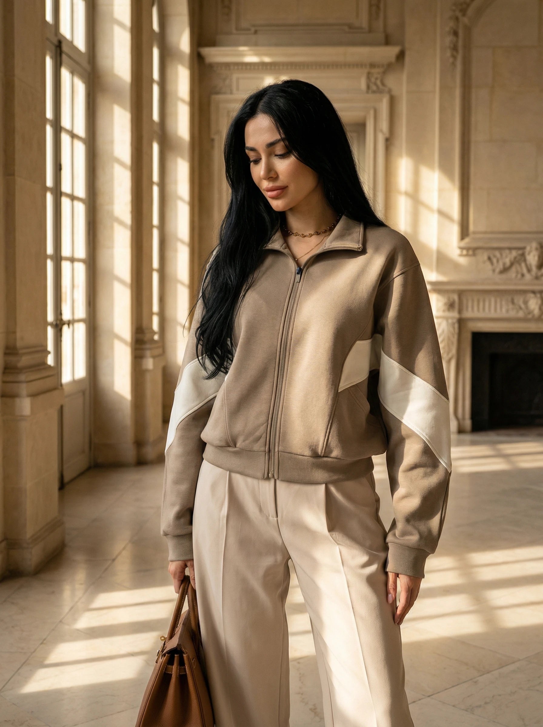 Zip-Up Contrast Panel Jacket