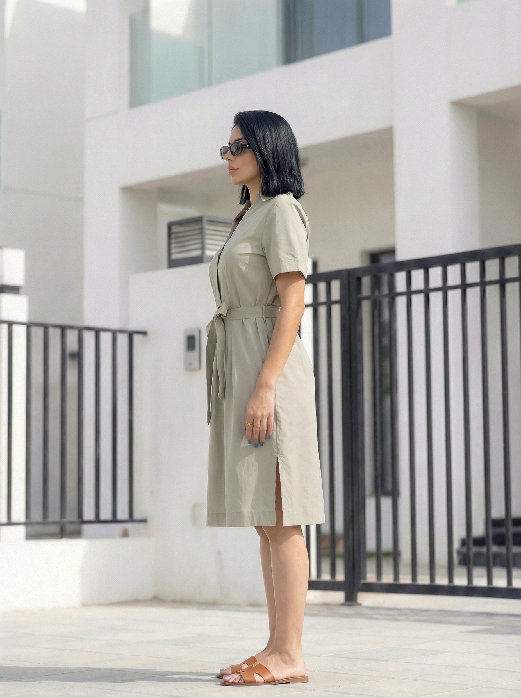 Short Sleeve Belted Shirt Dress