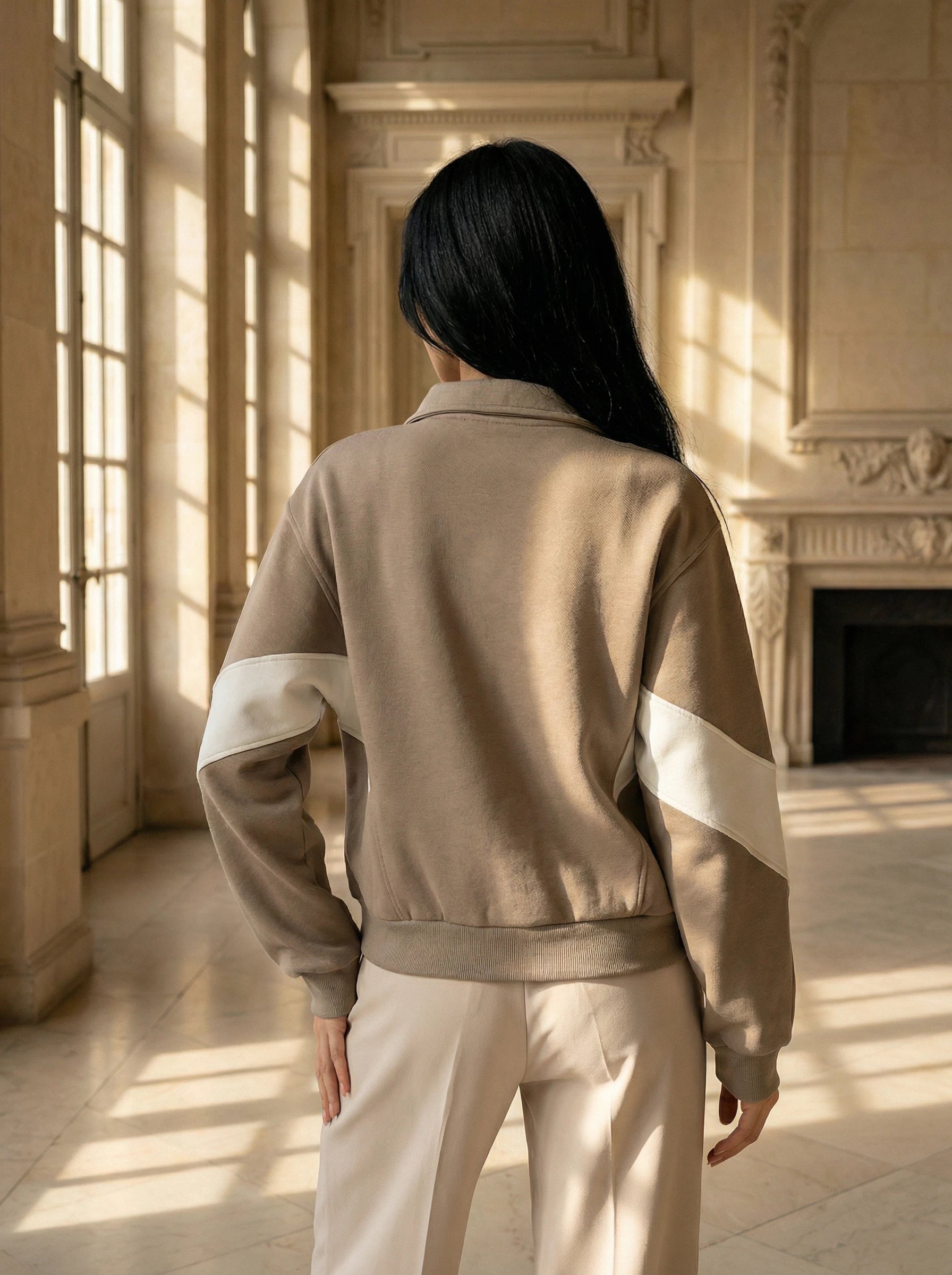 Zip-Up Contrast Panel Jacket