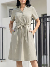 Short Sleeve Belted Shirt Dress