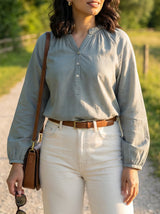 Long Sleeve Button Placket Blouse