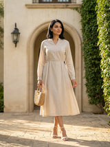 Embroidered V-Neck Midi Dress