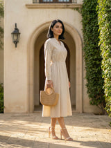 Embroidered V-Neck Midi Dress