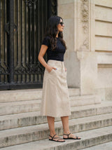 High-Waist Utility Midi Skirt