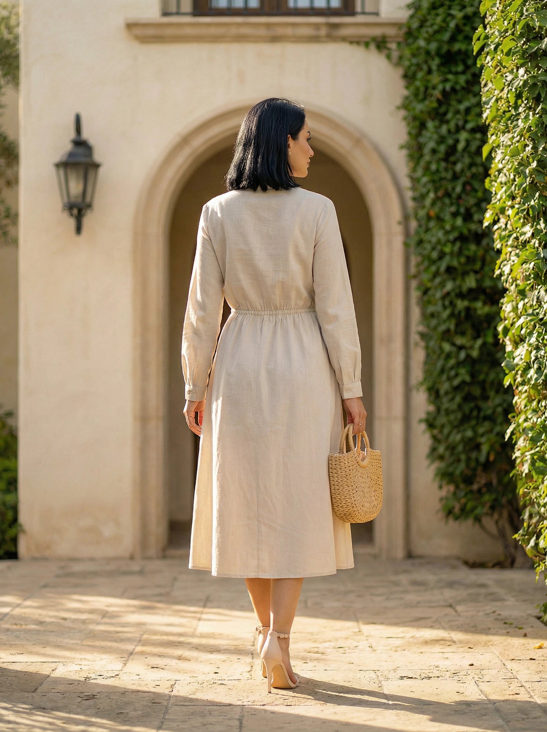 Embroidered V-Neck Midi Dress