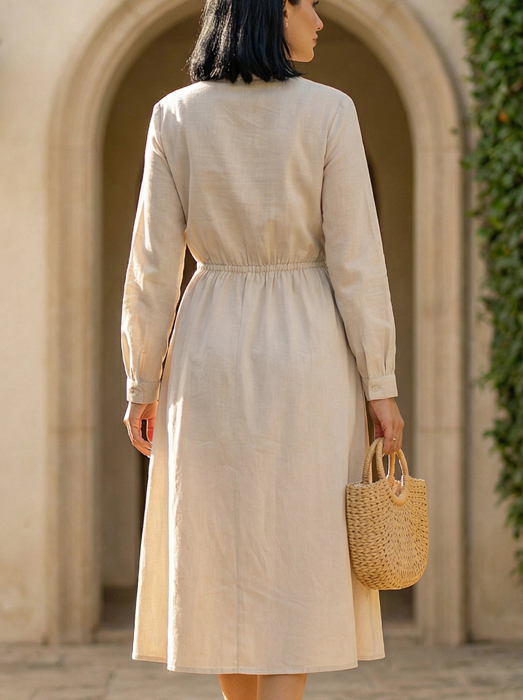 Embroidered V-Neck Midi Dress