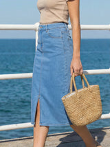 High-Rise Denim Midi Skirt