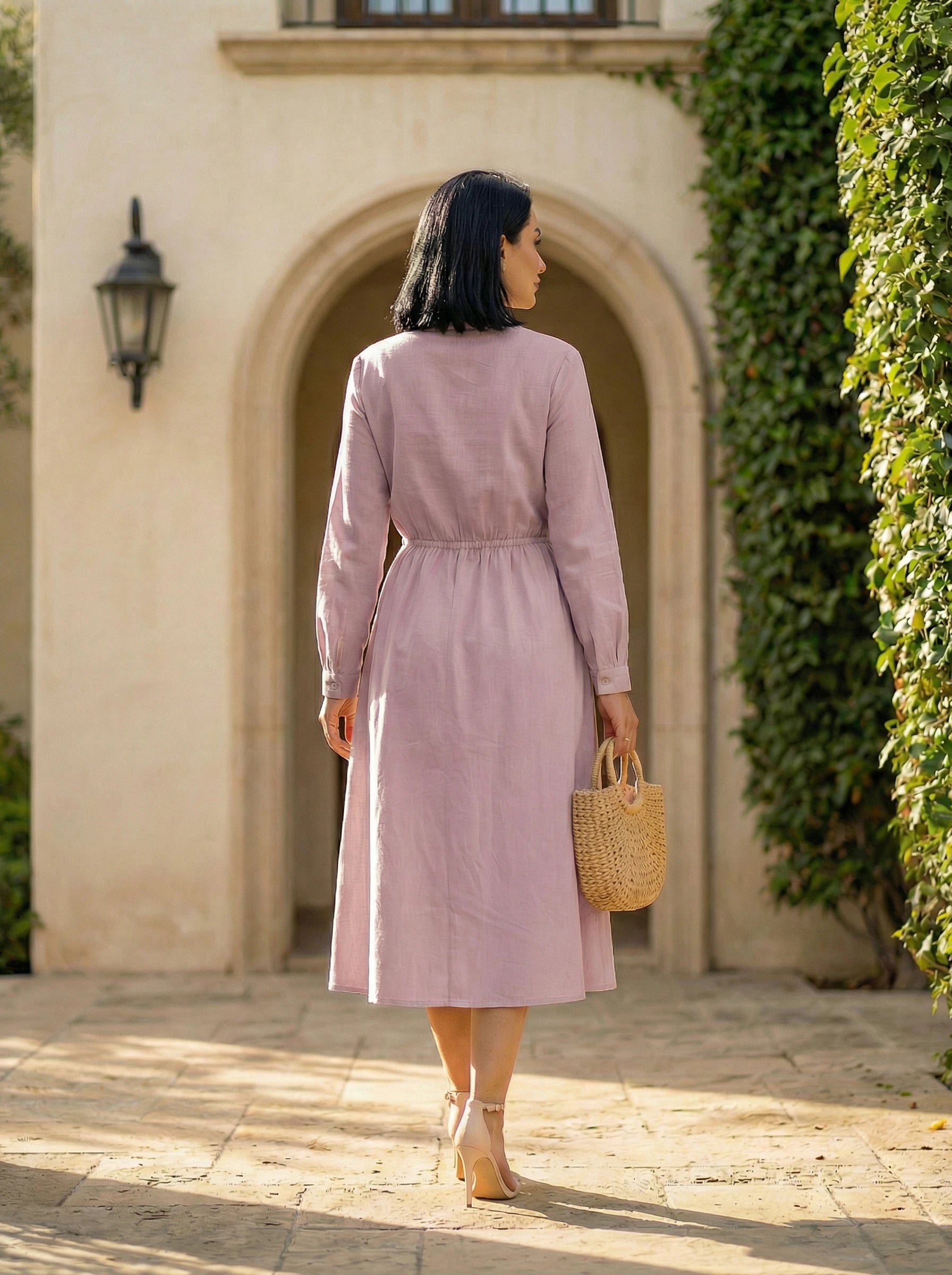 Embroidered V-Neck Midi Dress