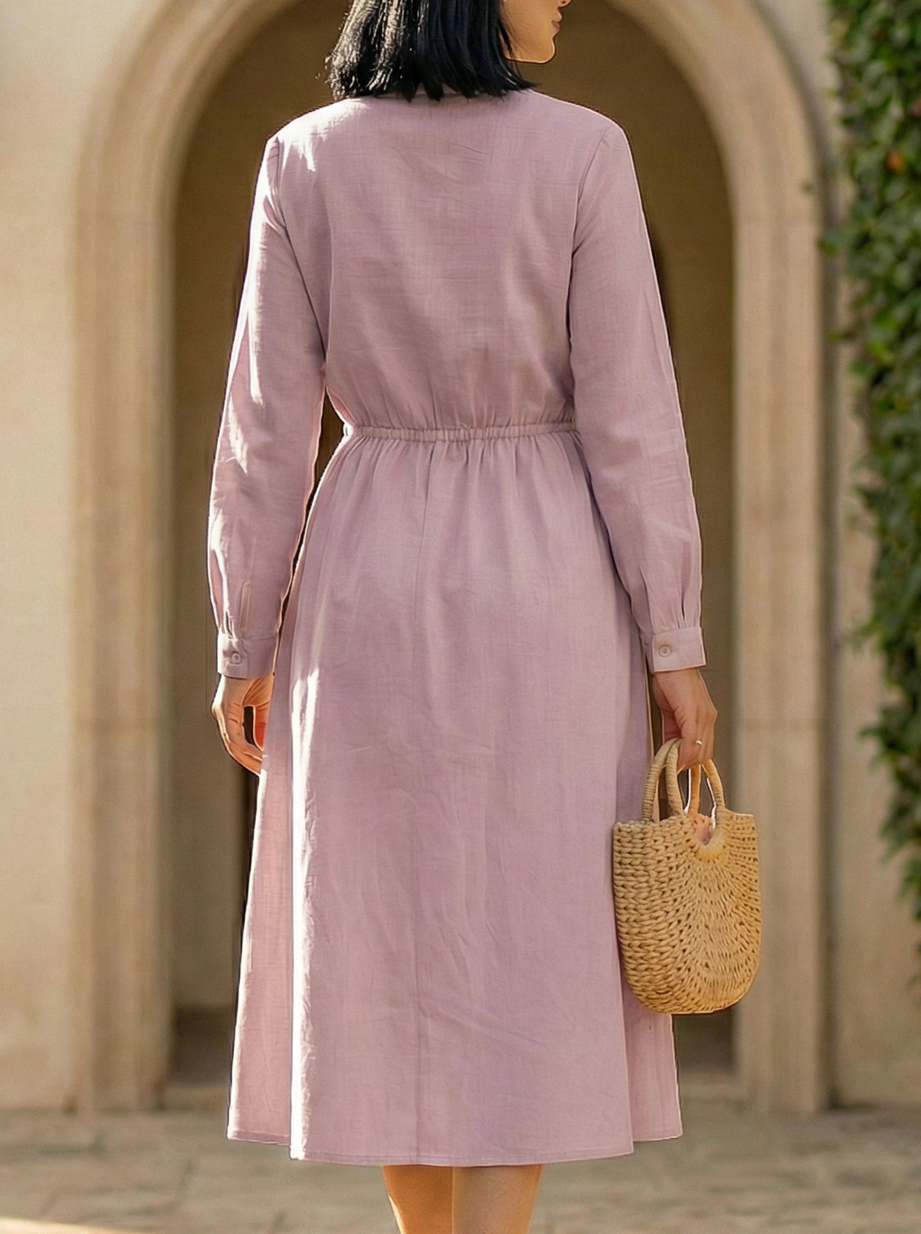 Embroidered V-Neck Midi Dress