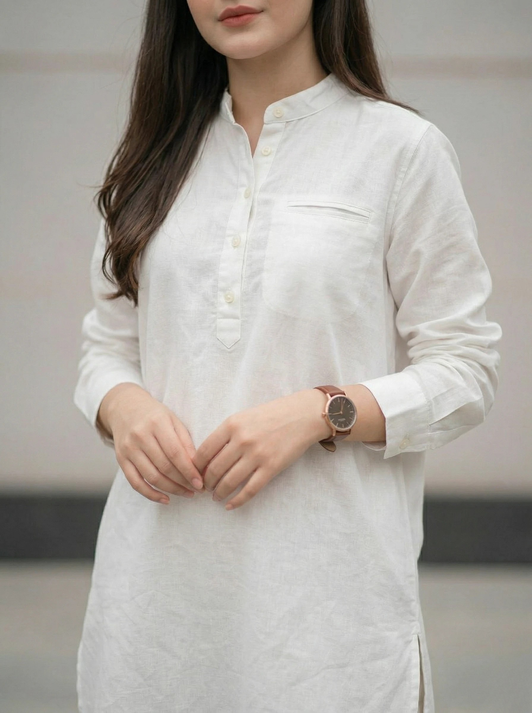 Women's Striped Henley Button Shirt