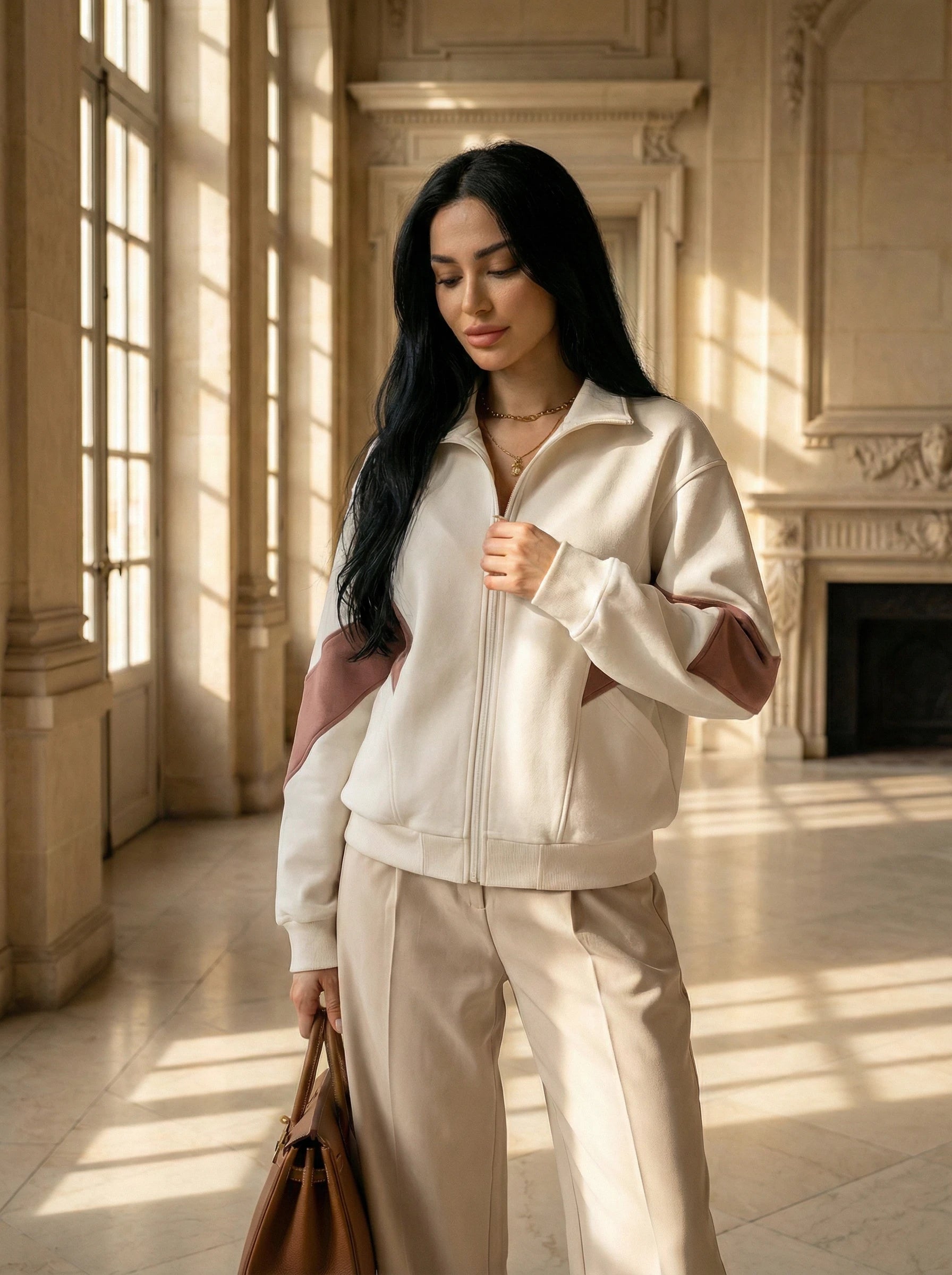 Zip-Up Contrast Panel Jacket