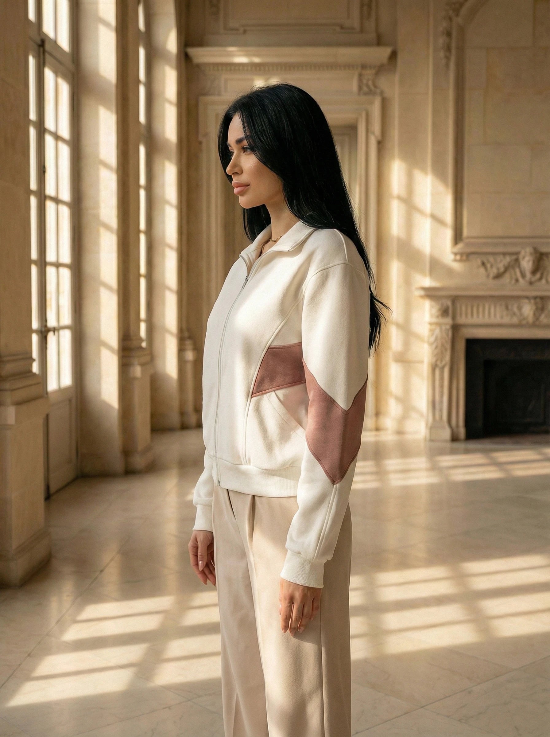 Zip-Up Contrast Panel Jacket