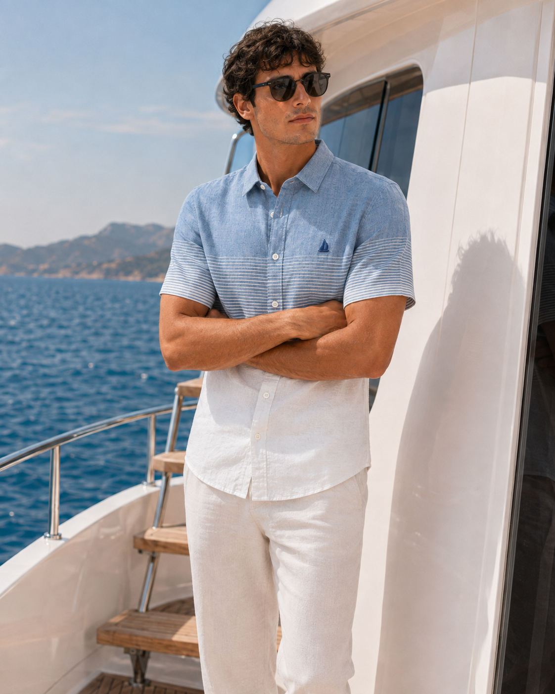 Men’s Striped Short-Sleeve Linen Shirt