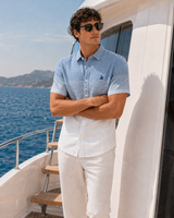 Men’s Striped Short-Sleeve Linen Shirt