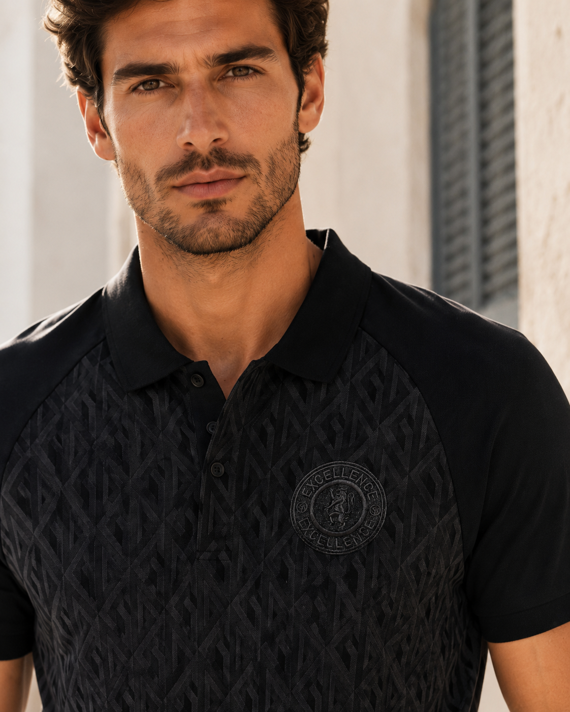 Men’s Tonal Pattern Polo Shirt