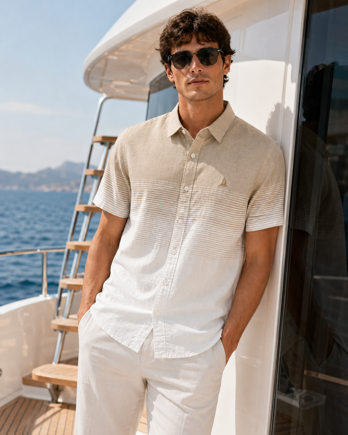 Men’s Striped Short-Sleeve Linen Shirt
