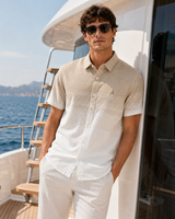 Men’s Striped Short-Sleeve Linen Shirt