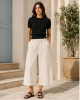 Wide-Leg Cargo Culotte Pants