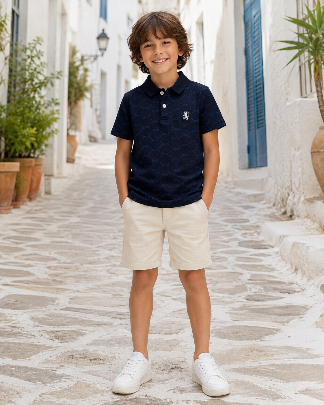 Boys’ Patterned Short-Sleeve Polo Shirt
