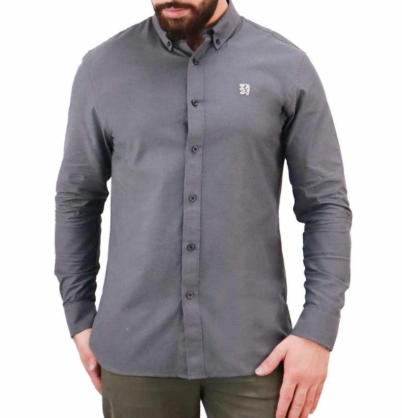 OXFORD SHIRT WITH EMBROIDERY - DK-GRAY, M image