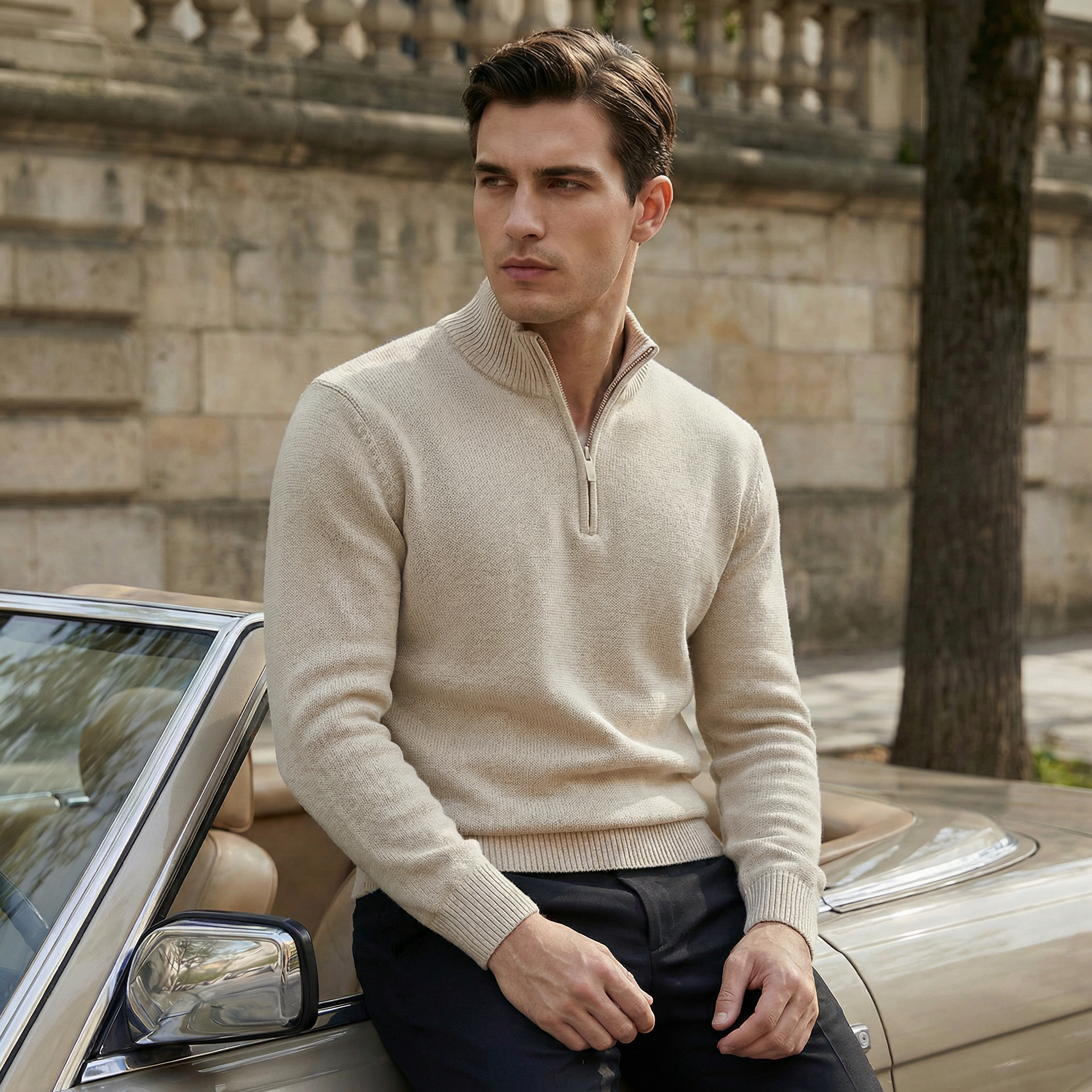 MOCK NECK PULLOVER SWEATER - Khaki, M image