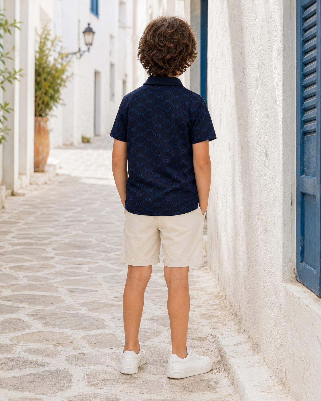 Boys’ Patterned Short-Sleeve Polo Shirt