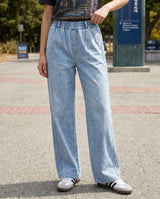 Elastic Waist Wide-Leg Denim Pants